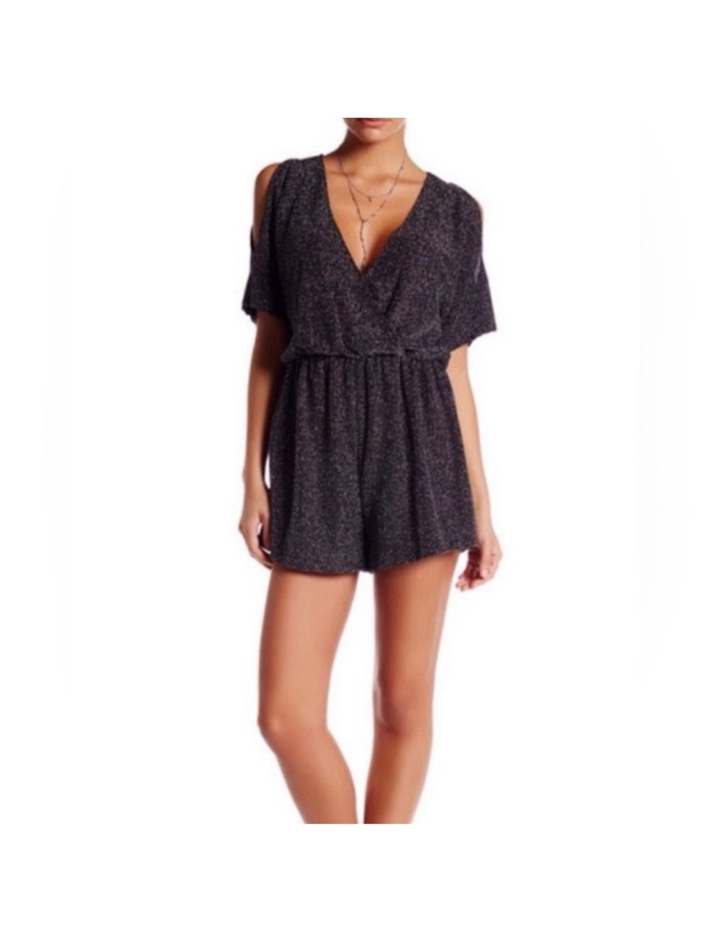 Astr Black Sparkle V-Neck Romper